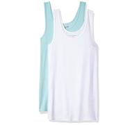 Amazon Essentials Top a Canotta Slim Donna, Pacco da 2, Bianco/Blu Acqua, XS