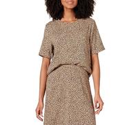Amazon Essentials Top a Maniche Corte in Georgette Regular Fit Donna, Grigio Talpa Leopardata, XL