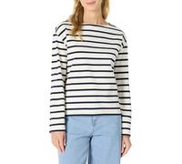 Amazon Essentials Top a Maniche Lunghe in 100% Cotone Pesante con Scollo a Barchetta e Vestibilità Comoda Donna, Bianco Guscio D'uovo Blu Marino Marinaio Righe, L