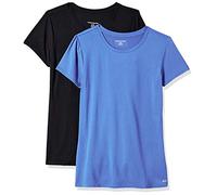Amazon Essentials Top da Palestra Tecnico a Maniche Corte a Girocollo Elasticizzato ad Asciugatura Rapida (Disponibile in Taglie Forti) Donna, Lot de 2, Bluette/Nero, L