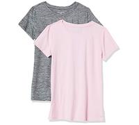Amazon Essentials Top da Palestra Tecnico a Maniche Corte a Girocollo Elasticizzato ad Asciugatura Rapida (Disponibile in Taglie Forti) Donna, Lot de 2, Grigio Tintura Policromatica/Rosa Chiaro, L