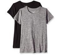 Amazon Essentials Top da Palestra Tecnico a Maniche Corte a Girocollo Elasticizzato ad Asciugatura Rapida (Disponibile in Taglie Forti) Donna, Lot de 2, Grigio Scuro Tintura Policromatica/Nero, M