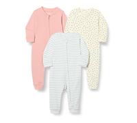Amazon Essentials Tutina per neonati, unisex, in cotone, con cerniera frontale, senza piedi, confezione da 3, rosa polveroso/a pois e strisce, per neonati