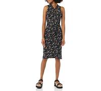 Amazon Essentials Vestito Effetto Portafoglio con Collo Ritorto e Incrocio Smanicato Donna, Nero Motivo Floreale Piccolo, S