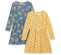 Amazon Essentials Vestito T-Shirt con Elastico in Vita a Maniche Lunghe Bambine e Ragazze, Blu Gatti/Giallo Floreale, 5 Anni