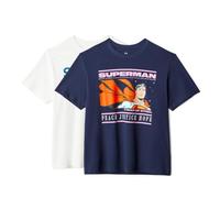 Amazon Essentials Warner Brothers T-Shirt Girocollo a Maniche Corte in Cotone, Vestibilità Classica Uomo, Pacco da 2, Superman Giustizia, XS