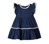 Amazon Essentials x Sofia Grainge Abito Casual Aderente in Vita con Gonna Ampia, in Raso di Cotone Bambine e ragazze, Blu Marino, 4 anni