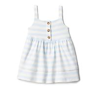 Amazon Essentials x Sofia Grainge Abito Casual in Cotone, Aderente in Vita con Gonna Ampia Bimba 0-24, Celeste A Strisce Larghe, 18 mesi