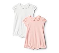 Amazon Essentials x Sofia Grainge Bimba 0-24 Tutina a Maniche Corte in Cotone con Colletto Peter Pan, confezione da 2, Bianco/Rosa Chiaro 0 mesi