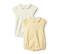 Amazon Essentials x Sofia Grainge Bimba 0-24 Tutina a Maniche Corte in Cotone con Colletto Peter Pan, confezione da 2, Avorio/Motivo Piccolo Fiori 18 mesi