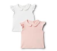 Amazon Essentials x Sofia Grainge Blusa a Manica Corta Bambine e ragazze, Pacco da 2, Bianco/Rosa Chiaro, 4 anni