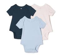 Amazon Essentials x Sofia Grainge Body Girocollo A Manica Corta Unisex Bimbi, Pacco da 3, Avorio/Blu Chiaro/Blu Marino Scuro, 6-9 Mesi