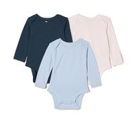 Amazon Essentials x Sofia Grainge Body Girocollo a Maniche Lunghe Unisex Bimbi, Pacco da 3, Avorio/Blu Chiaro/Blu Marino Scuro, 3-6 Mesi