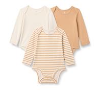 Amazon Essentials x Sofia Grainge Body Girocollo a Maniche Lunghe Unisex Bimbi, Pacco da 3, Avorio/Cammello Chiaro/Righe, 6-9 mesi