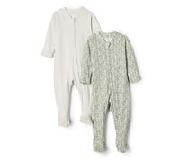 Amazon Essentials x Sofia Grainge - Body unisex per bambini, in cotone, con piedi, confezione da 2, verde pallido con motivo floreale, per neonato