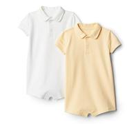 Amazon Essentials x Sofia Grainge Pagliaccetto Manica Corta Neonato e Bimbo, Pacco da 2, Bianco/Sabbia Chiaro, Newborn