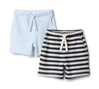 Amazon Essentials x Sofia Grainge Pantaloncini Pull-On in French Terry Bimbo 0-24, Pacco da 2, Celeste/Righe, 6-9 mesi