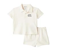 Amazon Essentials x Sofia Grainge Set da Gioco con Maglietta a Maniche Corte e Pantaloncini in Cotone Piqué Bambino, Avorio Navy Petit Soleil, 3 anni