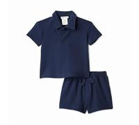 Amazon Essentials x Sofia Grainge Set da Gioco con Maglietta a Maniche Corte e Pantaloncini in Cotone Piqué Bimbo 0-24, Blu Marino, 0-3 mesi