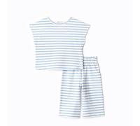 Amazon Essentials x Sofia Grainge Set da Gioco con Maglietta a Maniche Corte e Pantaloni in Cotone Piqué Bambina, Striscia sottile irregolare blu, 3 anni