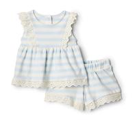 Amazon Essentials x Sofia Grainge Set da Gioco con Top e Pantaloncini in Sangallo di Cotone Bambine e ragazze, Celeste A Strisce Larghe, 12 mesi