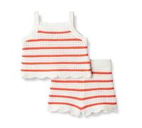 Amazon Essentials x Sofia Grainge Set Maglie e Canotte in Cotone Lavorato all'Uncinetto, Collezione Mommy & Me Bambine e ragazze, Avorio Rosso Uneven Stripe, 2 anni