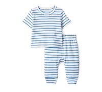 Amazon Essentials x Sofia Grainge Set Pantaloni e Maglietta a Maniche Corte in Maglia di Cotone Bambini e ragazzi, Blu Avorio Righe Irregolare, 6-9 mesi