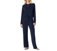 Amazon Essentials x Sofia Grainge Set Pigiama a Maniche Lunghe Stile Henley Donna, Blu Marino, XXS