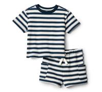 Amazon Essentials x Sofia Grainge Set T-Shirt e Pantaloncini, vestibilità Classica Bambini e Ragazzi, Avorio Blu Marino Righe, 4T