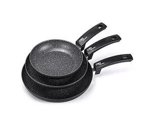 [Amazon Exclusive] Moneta Etnea Set 3 Padelle per Induzione, Alluminio, Antiaderente, Grigio/Nero, 20- 24 - 28 cm