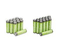 AmazonBasics Batterie AA ricaricabili, ad alta capacità, 2400 mAh (confezione da 12), pre-caricate & Batterie AAA ricaricabili, ad alta capacità, 850 mAh (confezione da 16), pre-caricate