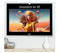 Amazonen im All (hochwertiger Premium Wandkalender 2026 DIN A2 quer), Kunstdruck in Hochglanz: Amazone im All - Kalender mit Kriegerinnen der amazonen im All.