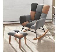 AMAZWI Moderna Sedia Dondolo Imbottita con Schienale Alto,Sedia Dondolo Tessuto con Poggiapiedi, Poltrona Lounge Nella Zona Lounge Della Camera Da Letto Del Soggiorno (Color : Patchwork color)