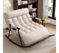 AMAZWI Poltrona Dondolo Camera Letto Matrimoniale,Poltrona Moderna For Balcone, Sedie Gravità Zero Con Tasche Laterali E Braccioli(Beige,BlackPipe)