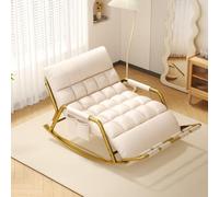 AMAZWI Sedia A Dondolo Doppia Soggiorno,Comoda Poltrona Esterno Con Braccioli E Tasche Laterali,For Balcone, Veranda, Patio(OFF White,Gold tube)