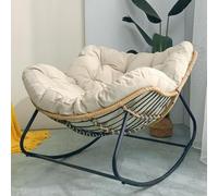 AMAZWI Sedia a dondolo in vimini per interni ed esterni, comoda sedia da salotto moderna imbottita per camera da letto, soggiorno, veranda, giardino, patio (bianco sporco)
