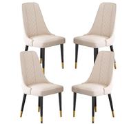 AMAZWI Set di 4 Sedie da Pranzo,Sedie Laterali Cucina E Soggiorno,Sedile Morbido Imbottito con Schienale Alto Pelle Nappa Moderna,Robuste Gambe Metallo(Beige White)