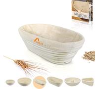 AMAZY Cestino da lievitazione, Incluso Libretto con Ricette e Consigli per l'uso - Cesto lievitazione Pane in Palma Naturale (Ovale | Ø 28 cm) - Incluso Inserto in Lino