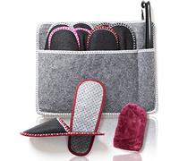 Amazy, Set di 8 paia di pantofole per ospiti, inclusa borsa portaoggetti, calzascarpe + panno per la pulizia delle scarpe, comode pantofole per ospiti, di alta qualità, in feltro con suola antiscivolo, in diverse misure (da 38 a 48)