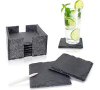 AMAZY Sottobicchieri in Ardesia (8 Pezzi) con Penna Gesso - Set sottobicchieri in Ardesia 100% Naturale con Supporto in Feltro - Ottima Idea Regalo (Quadrato| 10x10 cm)