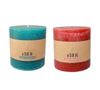AMAZZONIA Set 2 candele decorative rustiche non profumate lunga durata, decorazione per interni, cera vegana, arredamento casa regalo natale (Set 2 candele Rosso+Turchese 10x10)