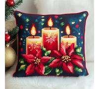 AMBATTERY Cuscino da Ricamare Punto Croce, Candele di Natale Kit Punto Croce da Ricamare 45x45cm Prestampato Set per Cuscino Punto Croce Ricamato Con Cuscino Mano Ricamo