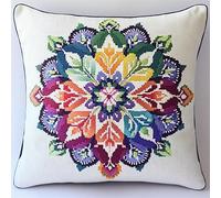 AMBATTERY Kit Cuscino Punto Croce Prestampato, fiore mandala Kit Per Ricamare Federa A Punto Croce 45X45cm Cuscino da Tiro Fai da Te Ricamato Kit per Ricamo Completi per Principianti