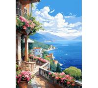 AMBATTERY Kit di ricamo a punto croce timbrato fai da te 11CT prestampato, Città dei fiori in riva al mare, J, 40 * 50 cm linea completa di kit di partenza per principianti