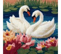 AMBATTERY Kit Gancio di Tappeto DIY appeto per Uncinetto, Animali cigni kit di federe per cuscino con gancio,kits per ricamo a punto croce,Latch Hook Pillow Kits 43x43cm