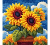 AMBATTERY Kit Gancio di Tappeto DIY appeto per Uncinetto, fiori di girasole kit di federe per cuscino con gancio,kits per ricamo a punto croce,Latch Hook Pillow Kits 43x43cm