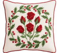 AMBATTERY Kit Gancio di Tappeto DIY appeto per Uncinetto, fiori di Natale kit di federe per cuscino con gancio,kits per ricamo a punto croce,Latch Hook Pillow Kits 43x43cm