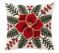 AMBATTERY Kit Gancio di Tappeto DIY appeto per Uncinetto, fiori di Natale kit di federe per cuscino con gancio,kits per ricamo a punto croce,Latch Hook Pillow Kits 43x43cm