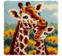 AMBATTERY Kit Mezzo Punto Ricamo Giraffa animale Kit Tappeto Fai Da Te Con Uncinetto Per Principianti,Ricamo Su Tela Per Cuscini Per Adulti 43x43cm