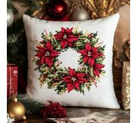 AMBATTERY Kit Per Cuscino A Punto Croce, Ghirlanda di Natale Prestampato Set per Cuscino Punto Croce Cuscino Punto Croce Fai da te con Ago da Ricamo e Filo da Ricamo 45x45cm